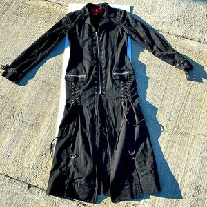 Tripp NYC Medium vintage goth utility black trench coat w corsets Y2K steampunk